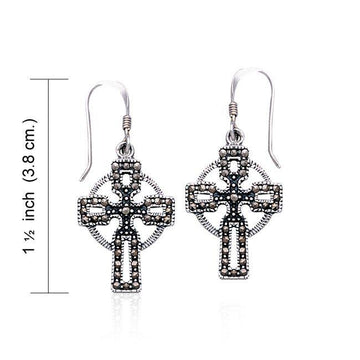 Celtic Cross with Marcasite Sterling Silver Earrings VE060 - Jewelry
